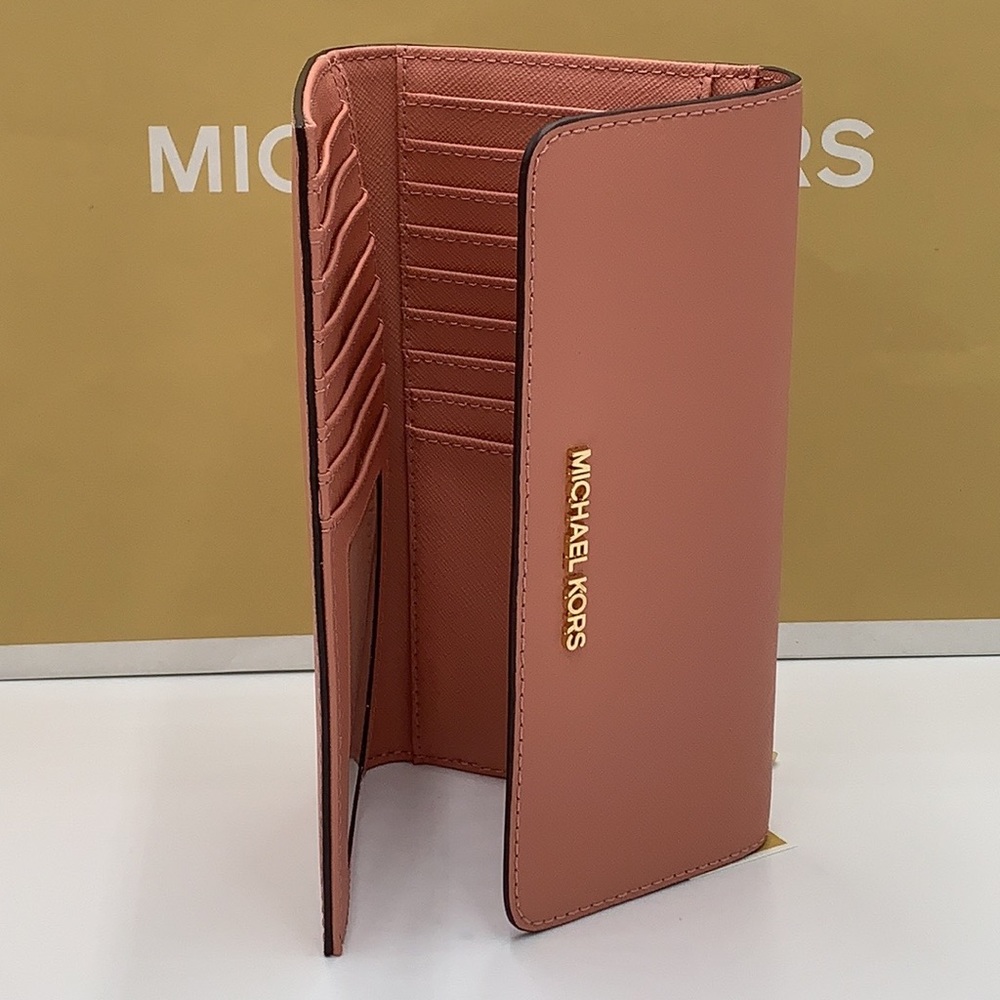 MICHAEL KORS JET SET TRAVEL LARGE TRIFOLD WALLET SUNSET ROSE COLOR - Picture 11 of 16